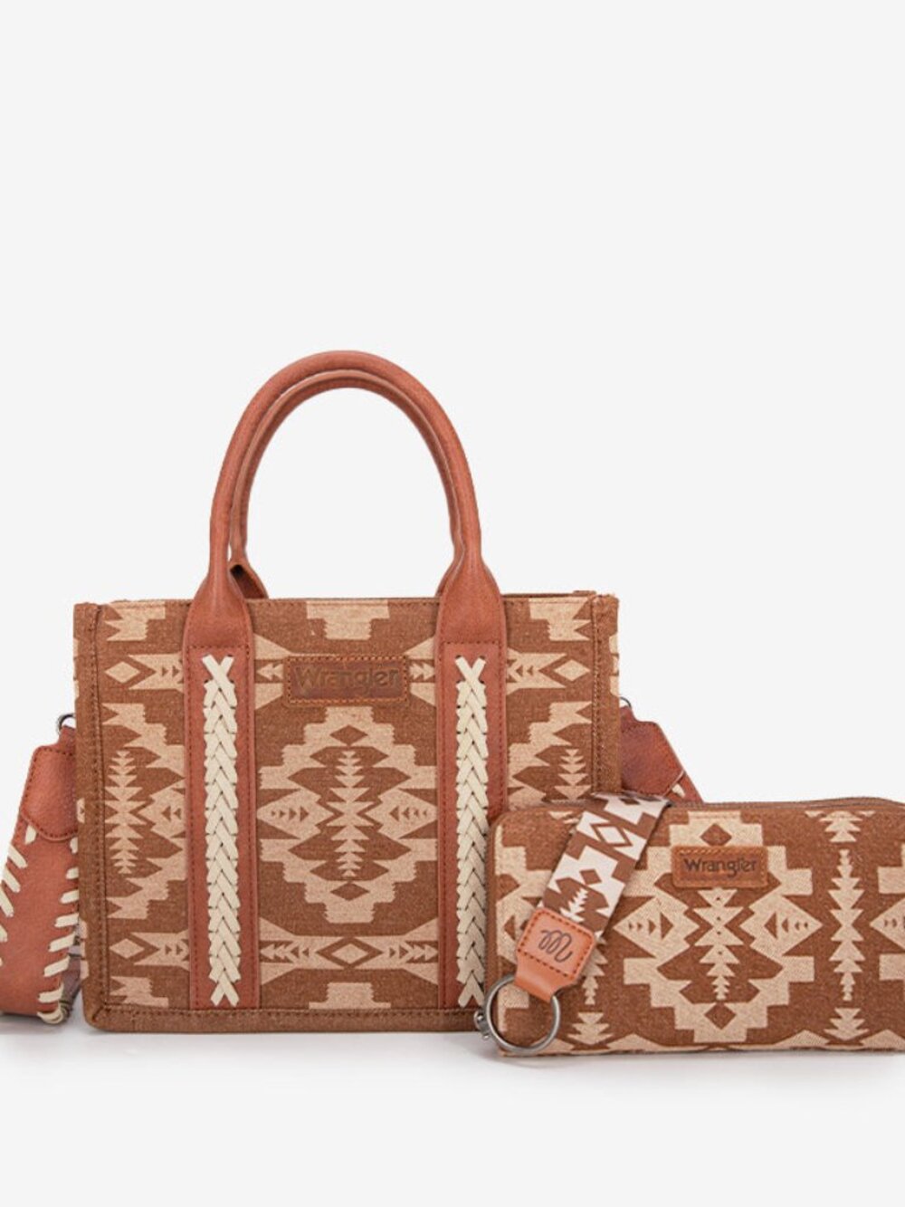 Wrangler Southwestern Print Small Canvas Tote/Crossbody+ Wallet Brown